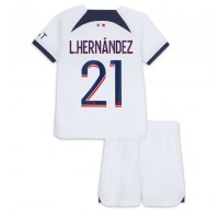 Otroški Nogometni dresi Paris Saint-Germain Lucas Hernandez #21 Gostujoči 2023-24 Kratek Rokav (+ Kratke hlače)